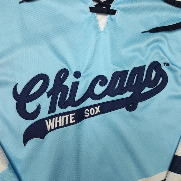 Chicago White Sox Shirt Mens Medium Blue White MLB Baseball Lace Up Jersey - Picture 3 of 10